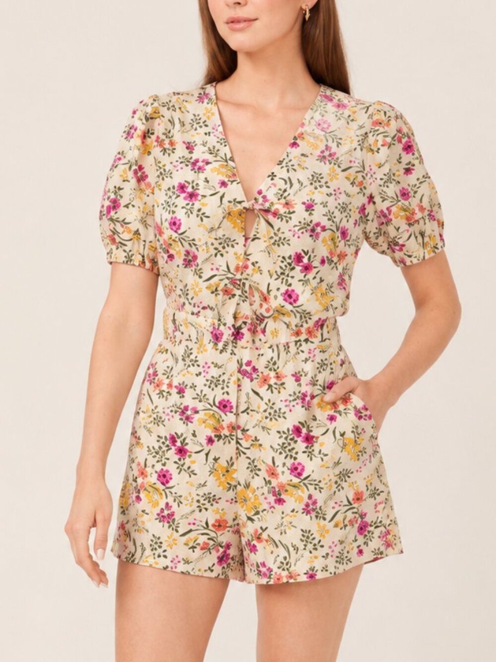 NWT Chelsea & Violet Floral Linen Blend Romper Large Cottagecore Boho